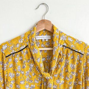 Designers Society Floral Print Tie-Neck Blouse in Sunflower Yellow Size XS